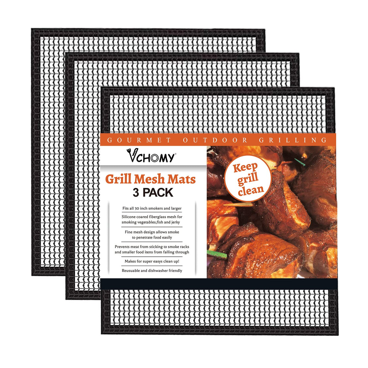 VCHOMY grill mesh mat 3-pack for mess-free grilling on any barbecue