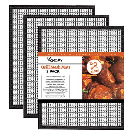 VCHOMY grill mesh mats on a grill preventing food from falling through.