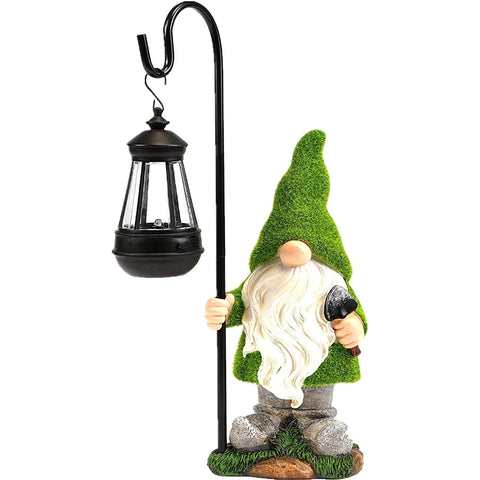 VChymm flocked solar garden gnome 15.8 inch statue brightens outdoor space.
