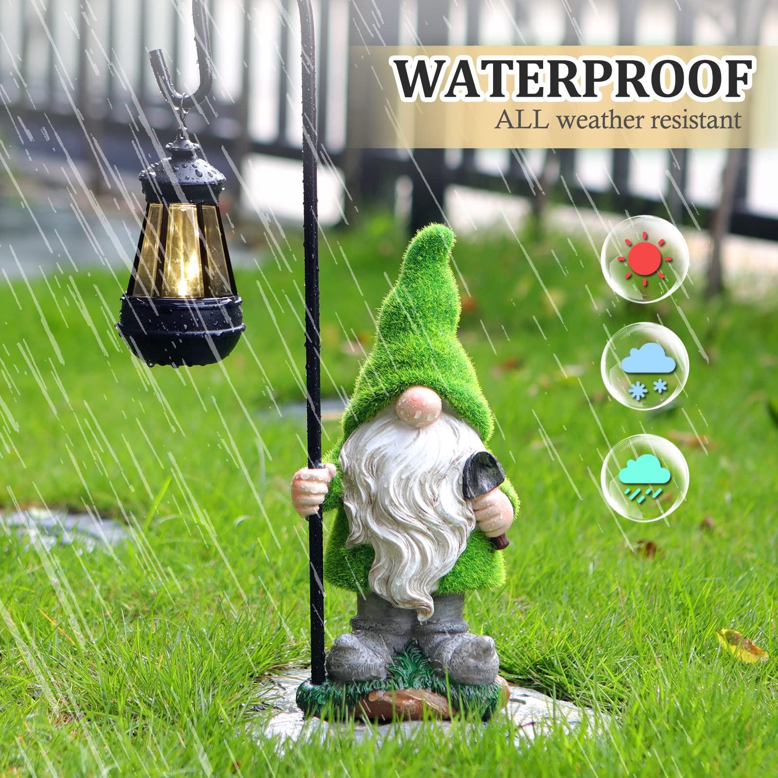 VChymm garden gnome features an easy on/off button for automatic lighting.