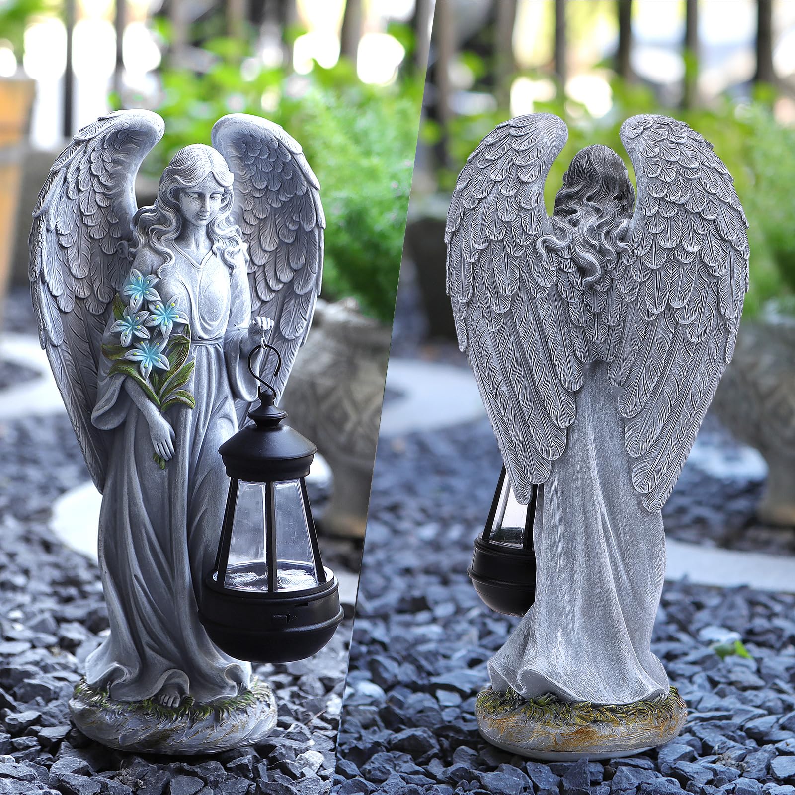 VChymm gray angel garden decor enhances curb appeal with weather-resistant resin.