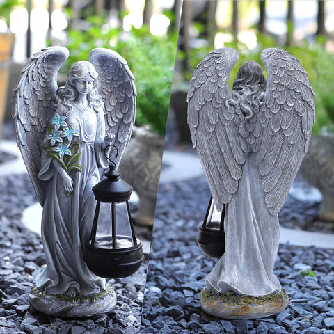 VChymm gray angel garden decor enhances curb appeal with weather-resistant resin.