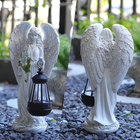 VChymm Solar Angel statue side view presents a tranquil outdoor sculpture for patios.