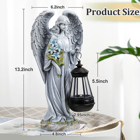 VChymm solar panel powered light for angel statue shines for hours.