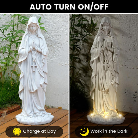 VChymm Virgin Mary statue with prayer hands fosters tranquil outdoor ambiance.