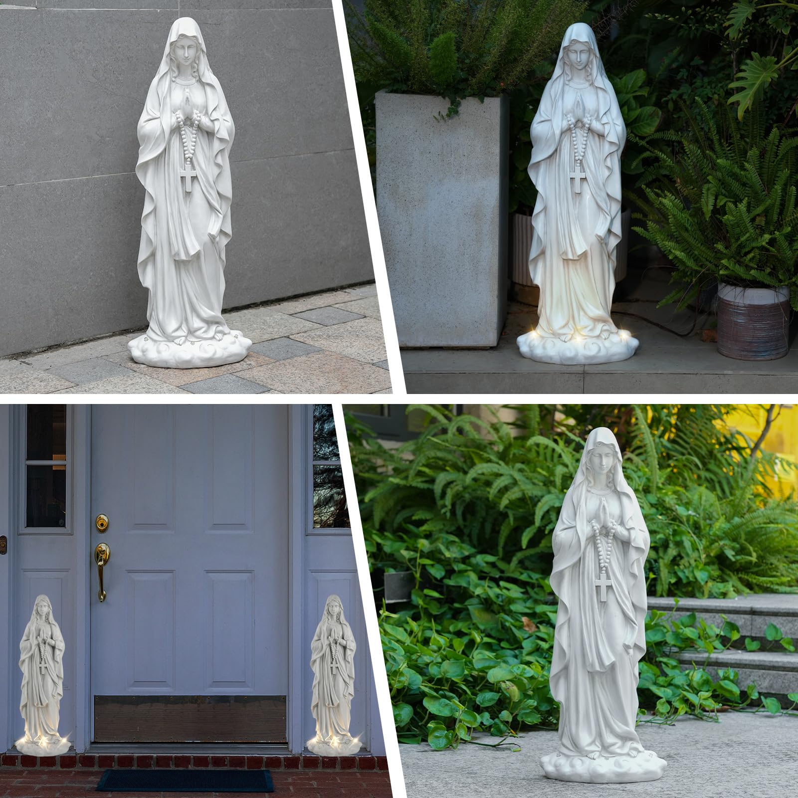 VChymm garden statue includes an efficient solar panel for long-lasting illumination.