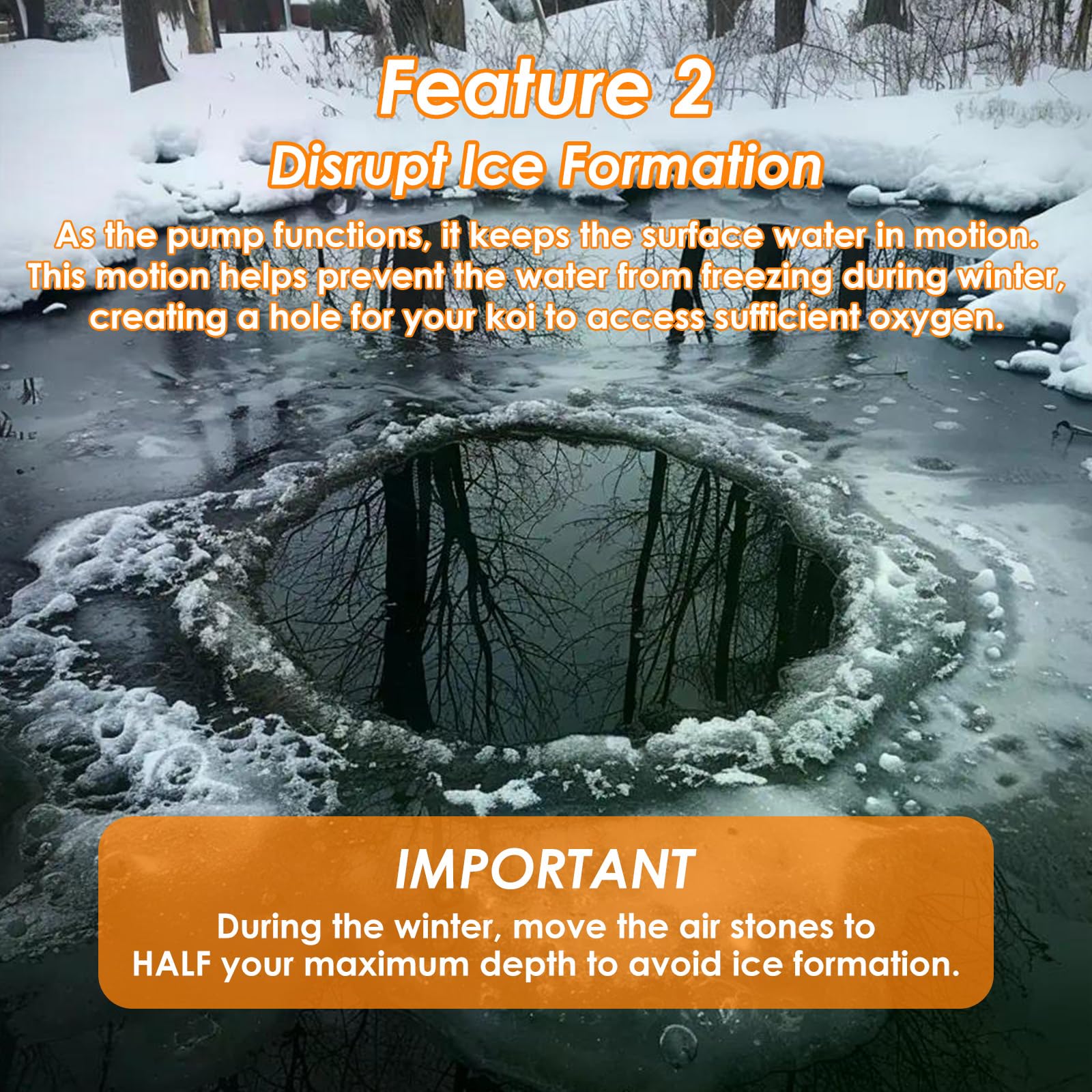 VCRAZE winter use helps prevent ice and aids koi breathing.