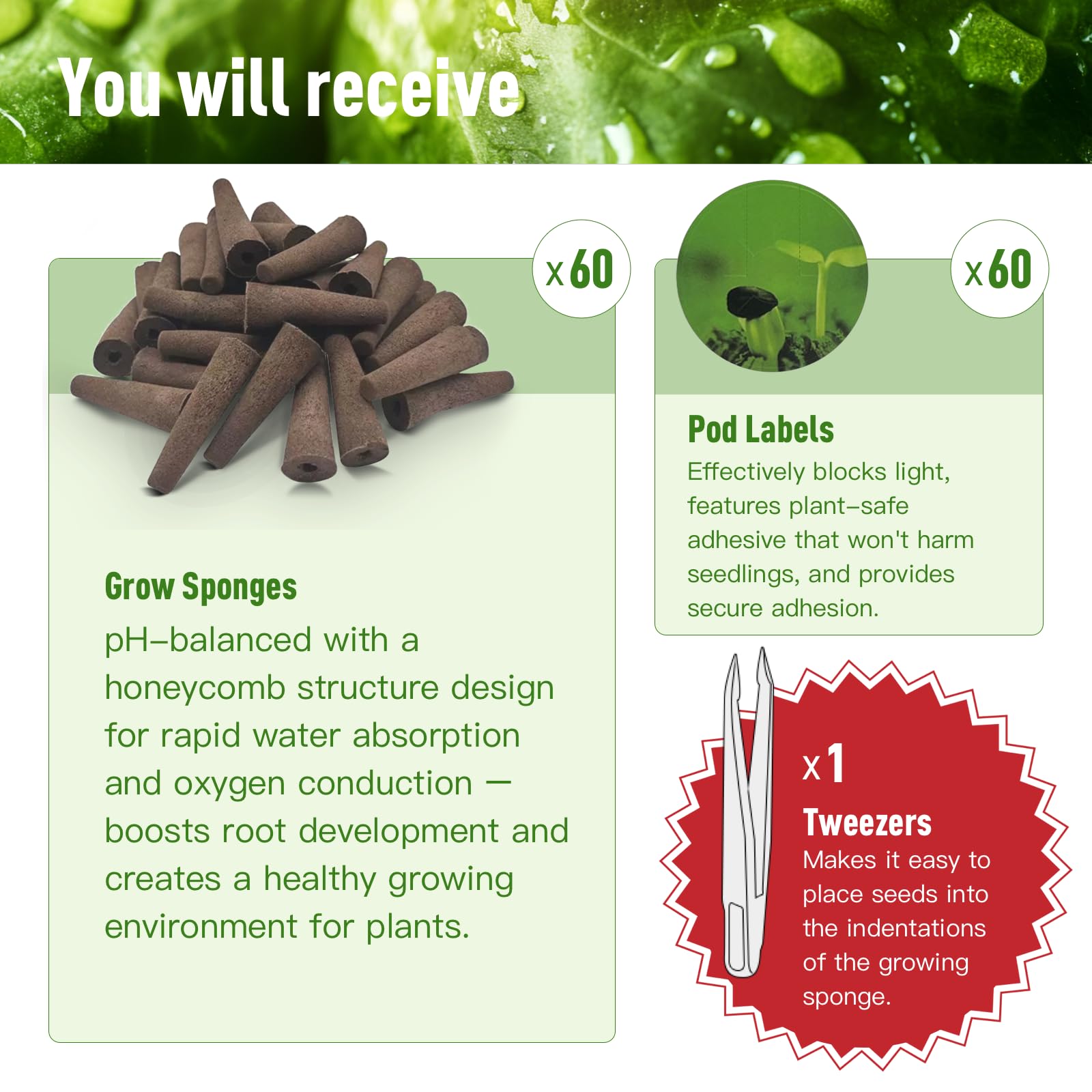 VCTMSKT hydroponic seed pods closeup—promotes fast germination with breathable peat.