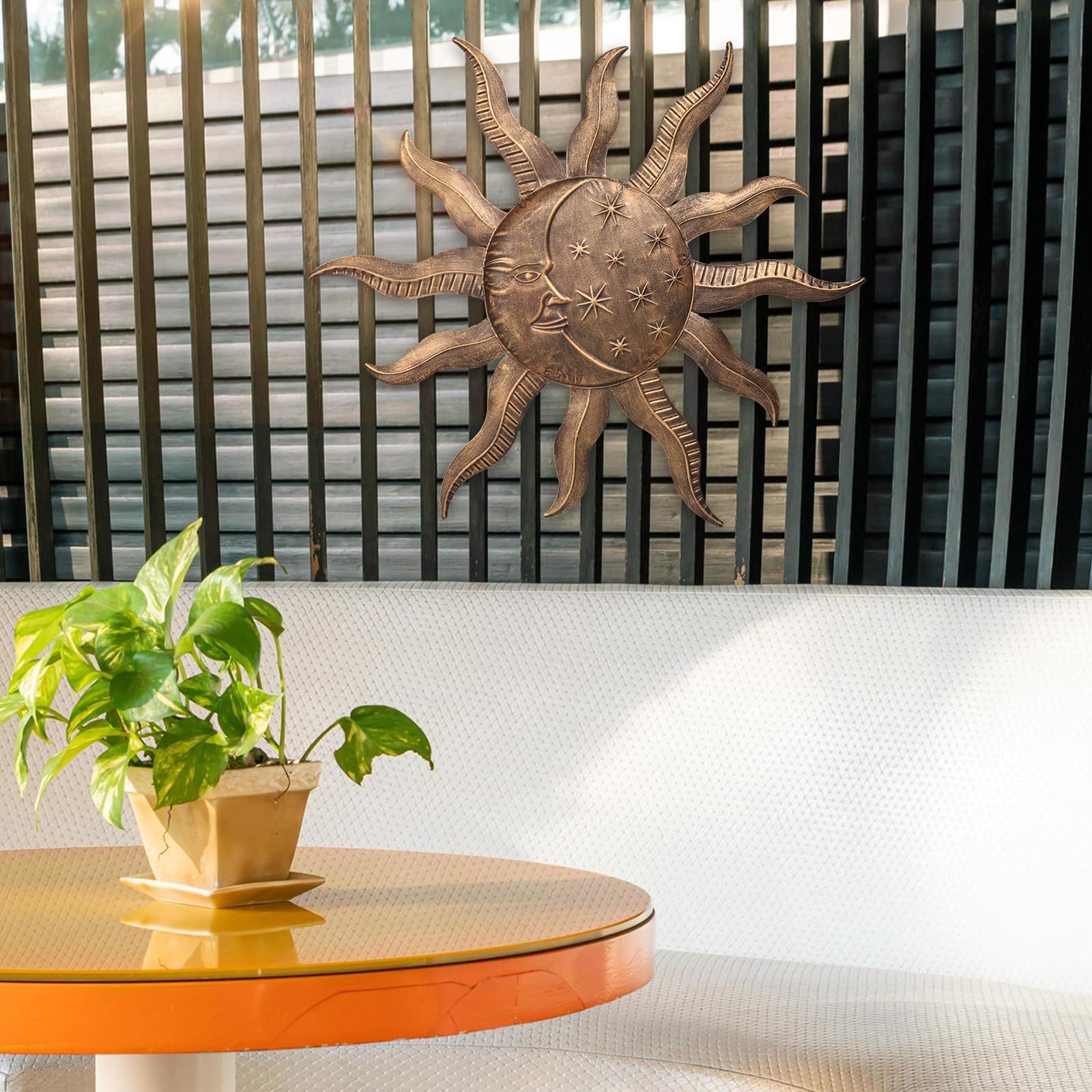 VCUTEKA sun wall sculpture, easy to install on any exterior wall.