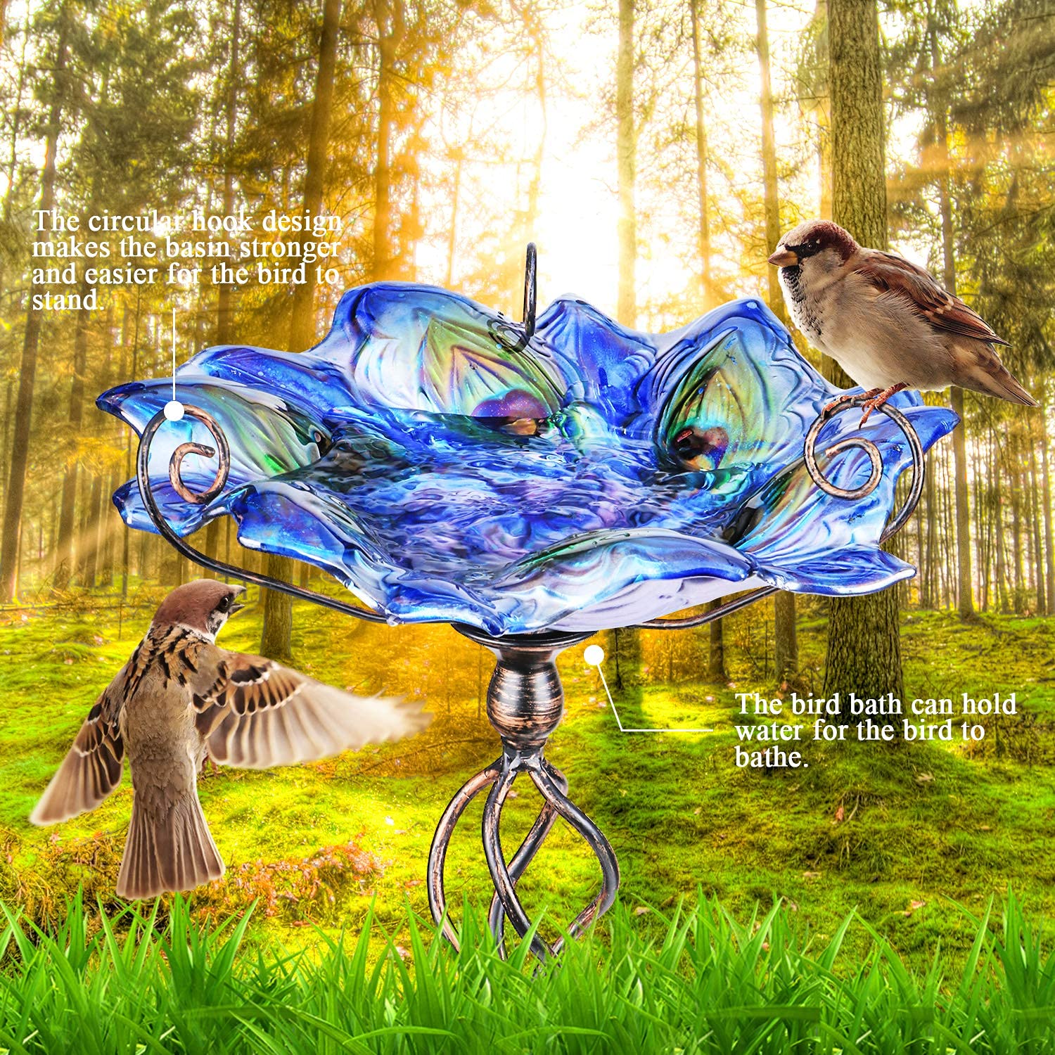 VCUTEKA bird bath with stainless steel bottom resists weather
