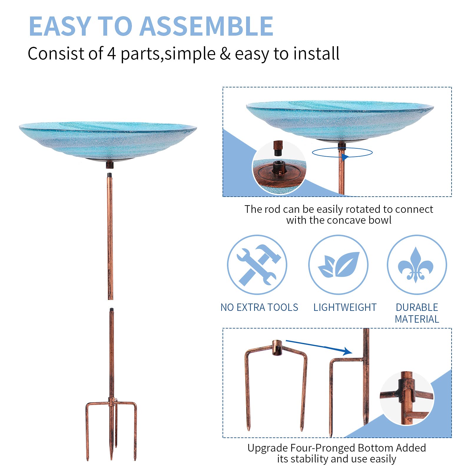 VCUTEKA easy-assembly Bird Bath saves setup time in the yard