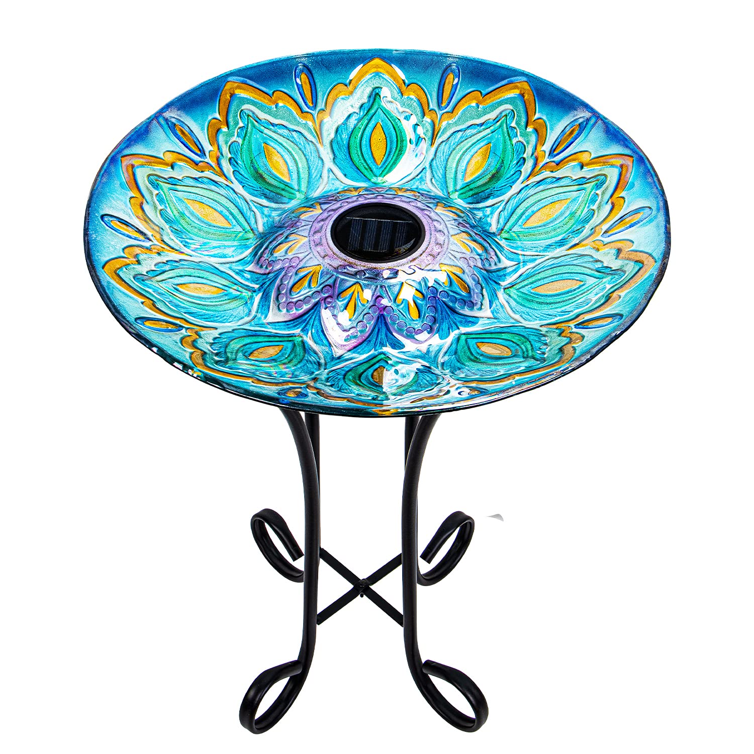 VCUTEKA Glass Bird Bath 18in bowl with decorative garden charm for birds.
