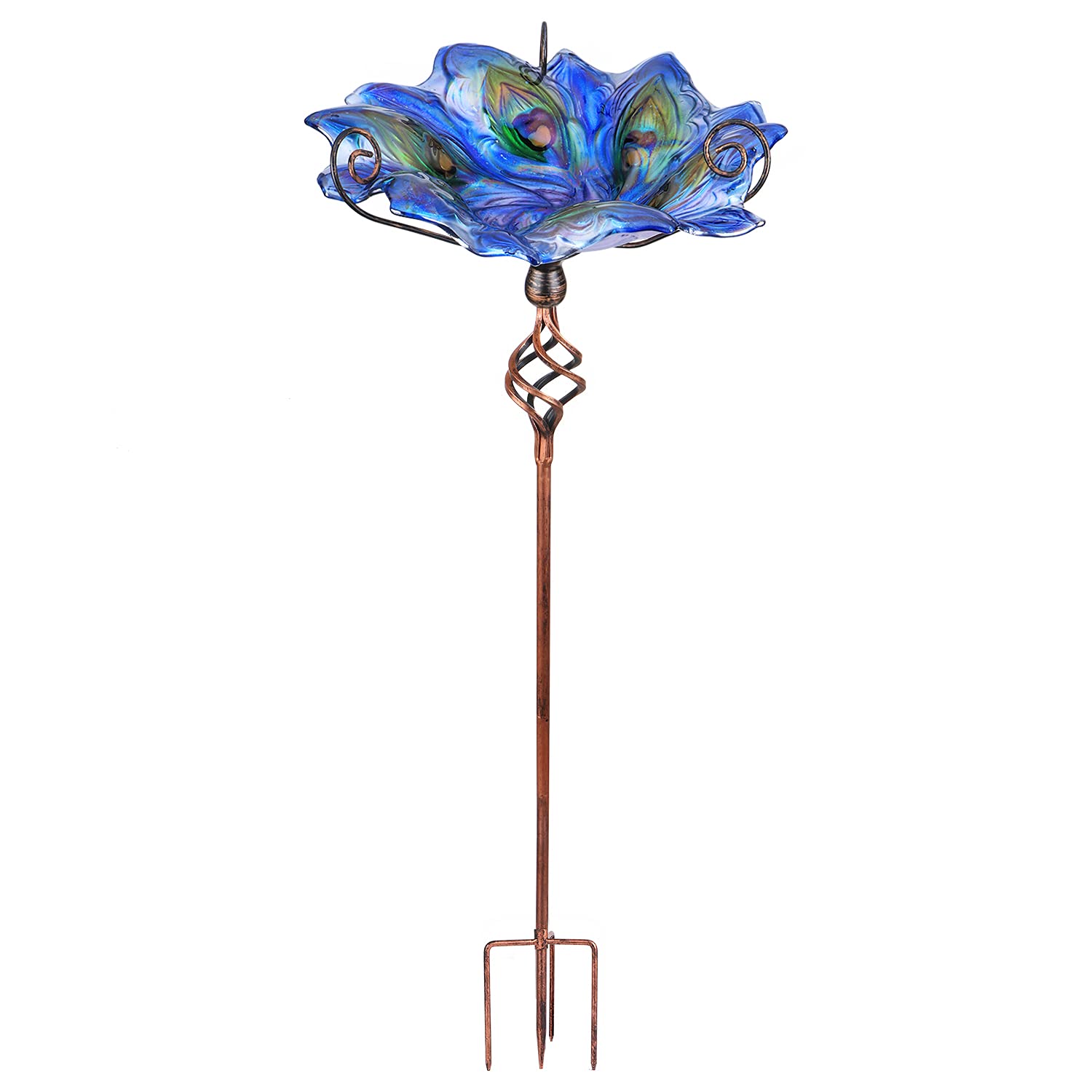 VCUTEKA glass bird bath with stake assembly for easy setup
