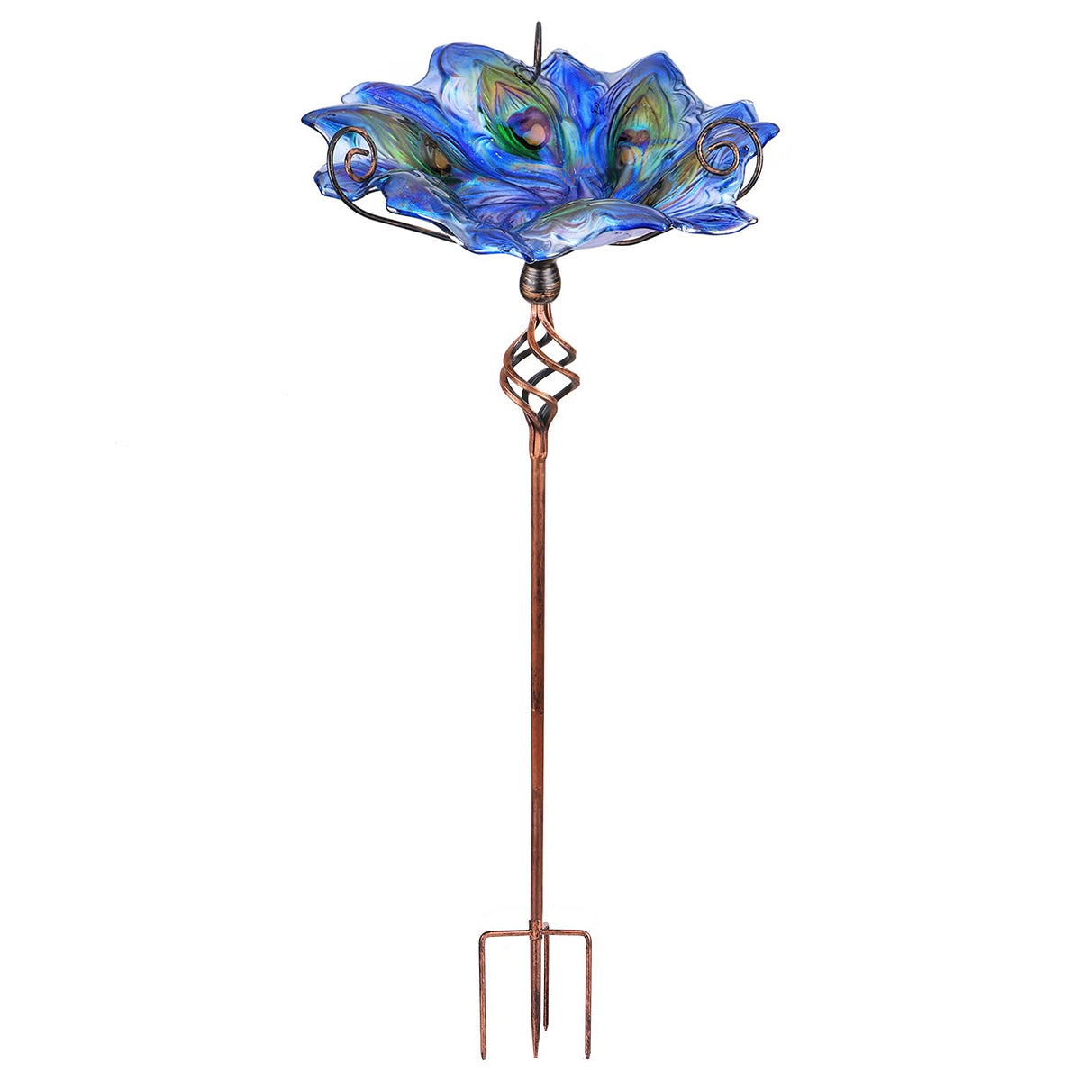 VCUTEKA glass bird bath with stake assembly for easy setup