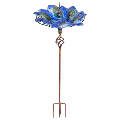 VCUTEKA glass bird bath with stake assembly for easy setup
