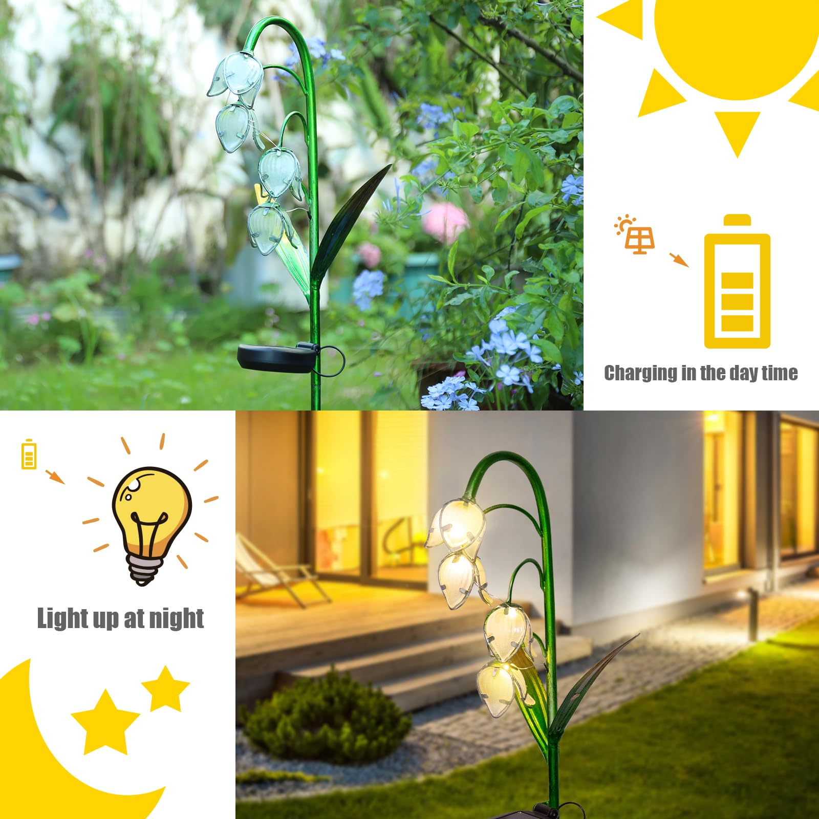 VCUTEKA outdoor LED stake lighting for lawn and borders at night