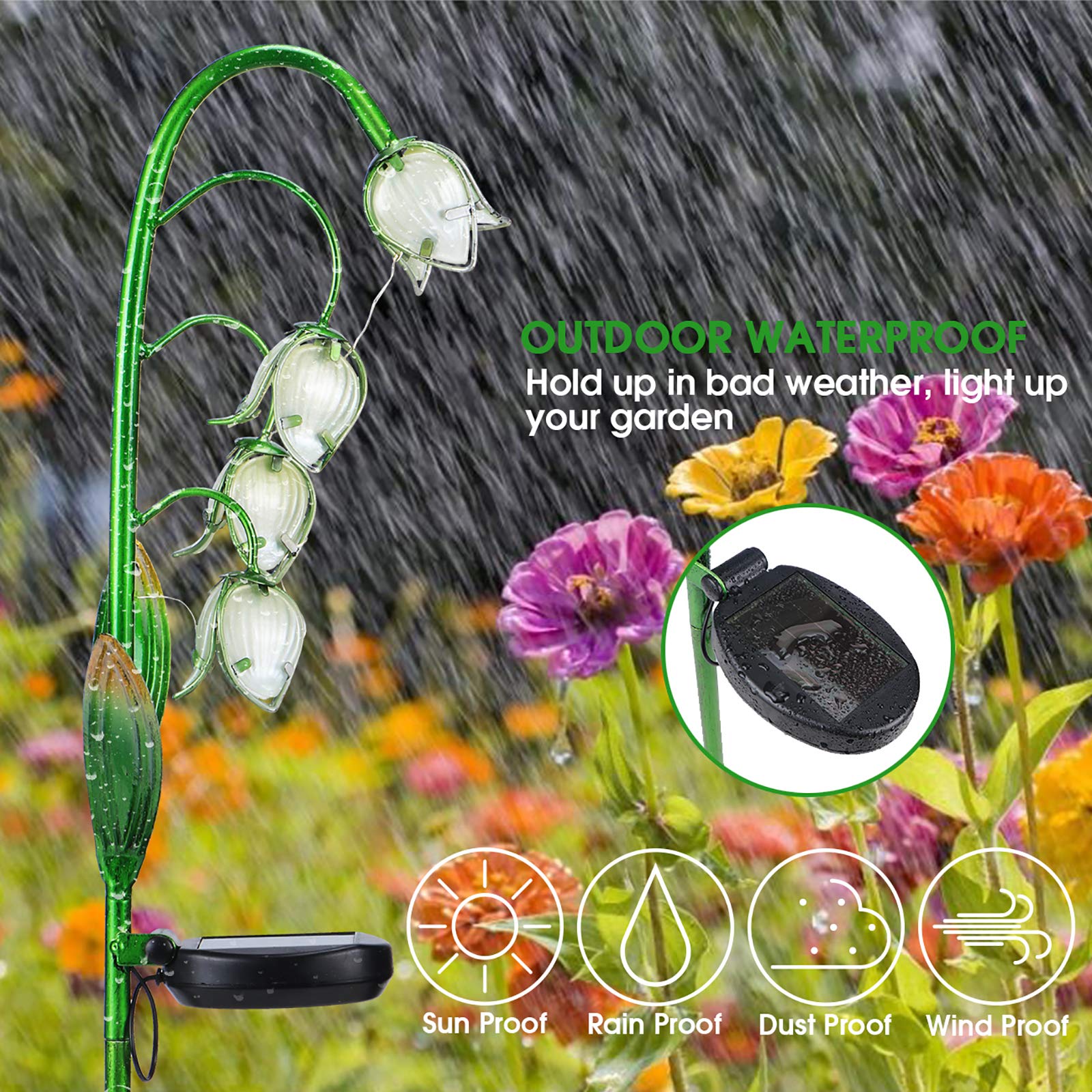 VCUTEKA glass flower stake illuminated on patio for cozy evenings
