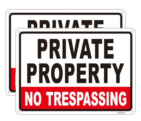 VCXIHO No Trespassing sign, front view, high visibility for property security.