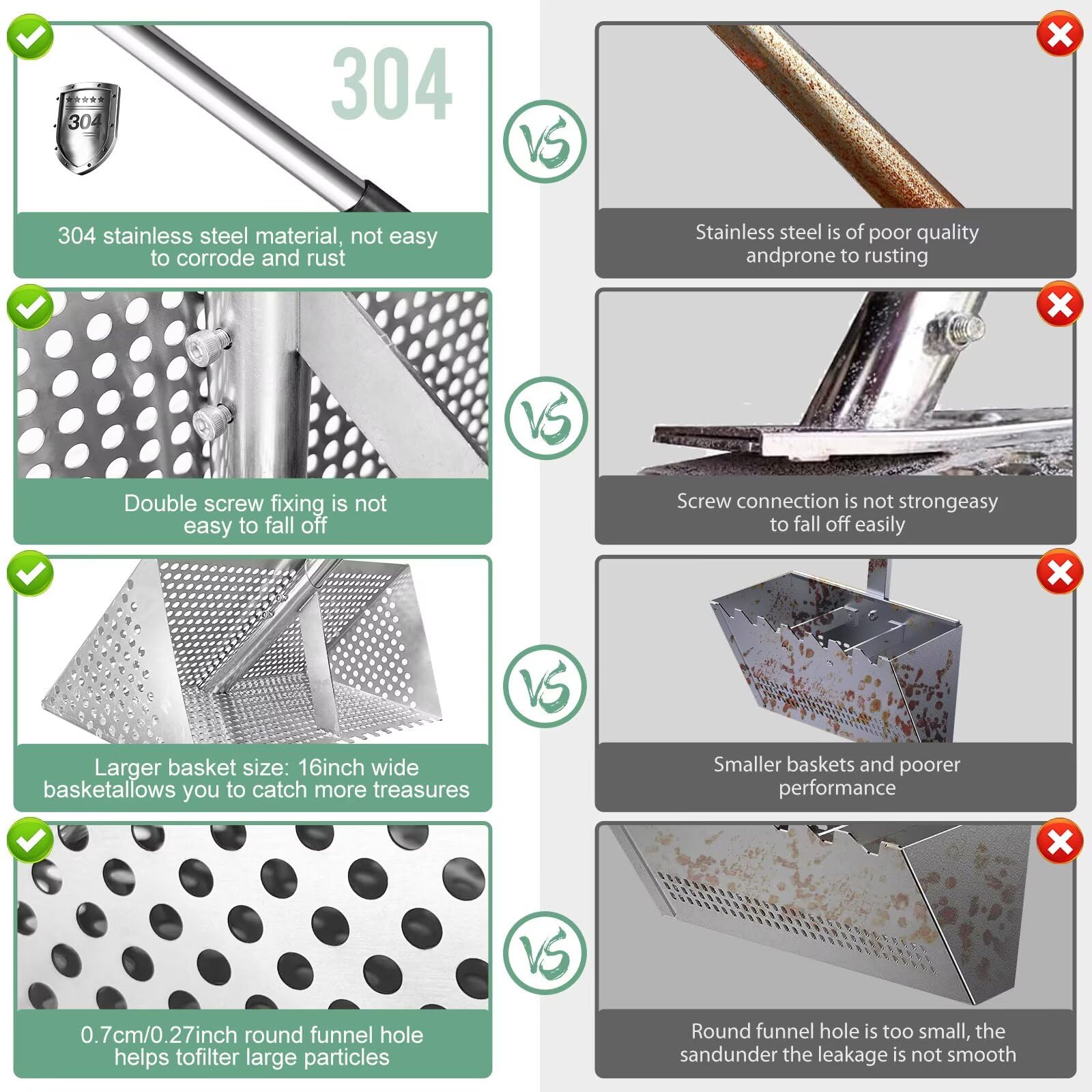 Vdsfand Sand Flea Rake basket 16in wide, enables fast sand clearance.