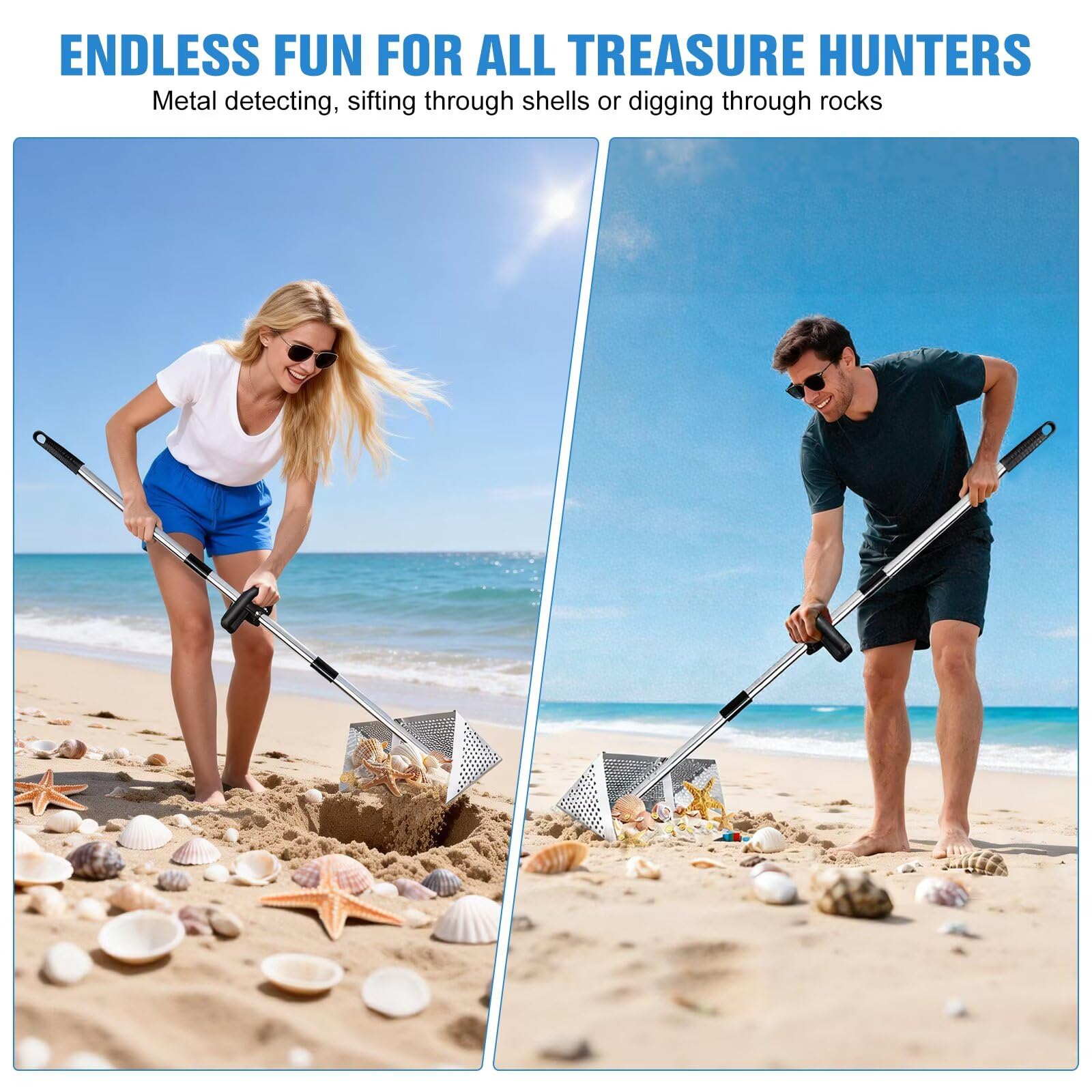 Vdsfand sand scoop helps collect shark teeth and beach finds safely.