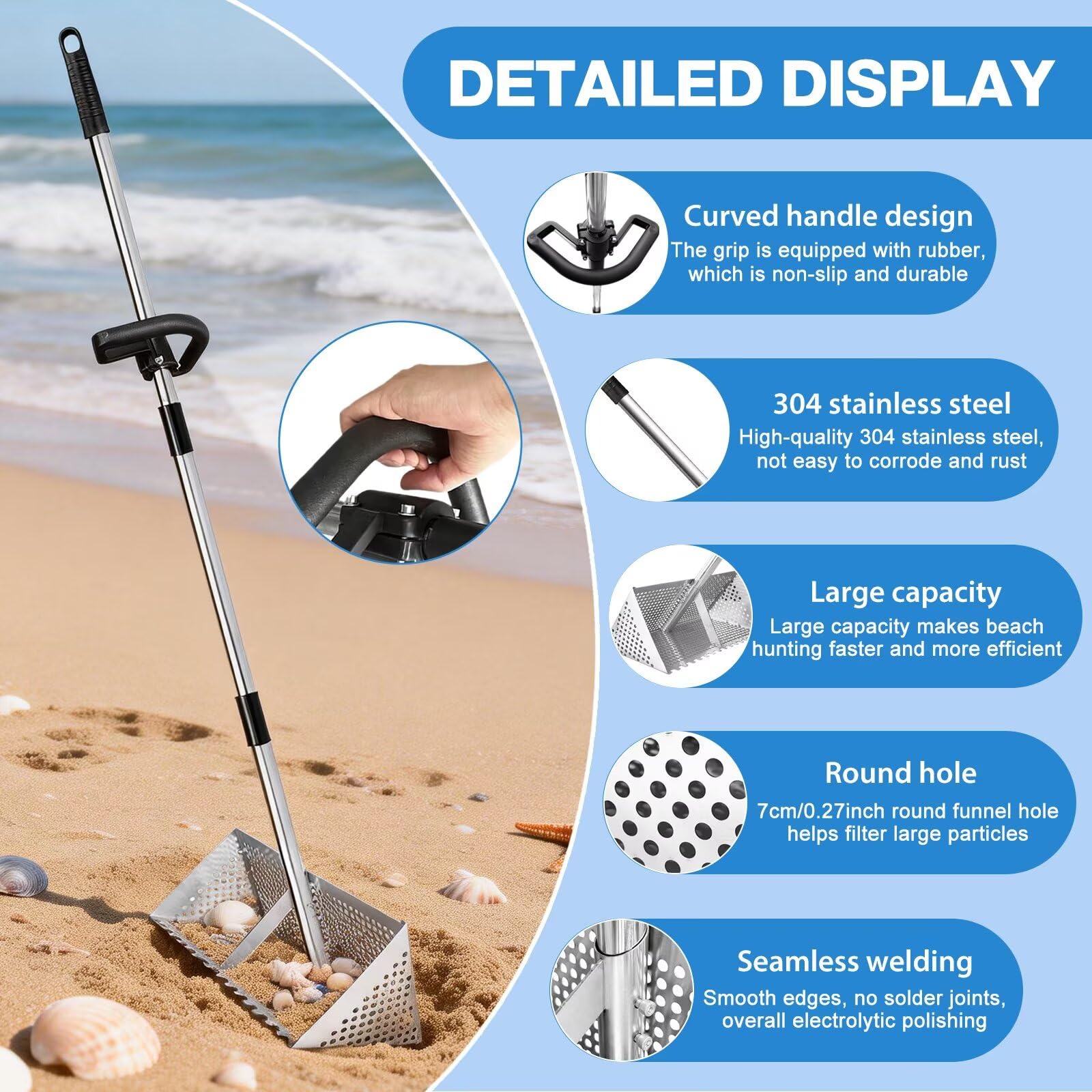 Vdsfand stainless steel construction ensures durability in harsh beach conditions.