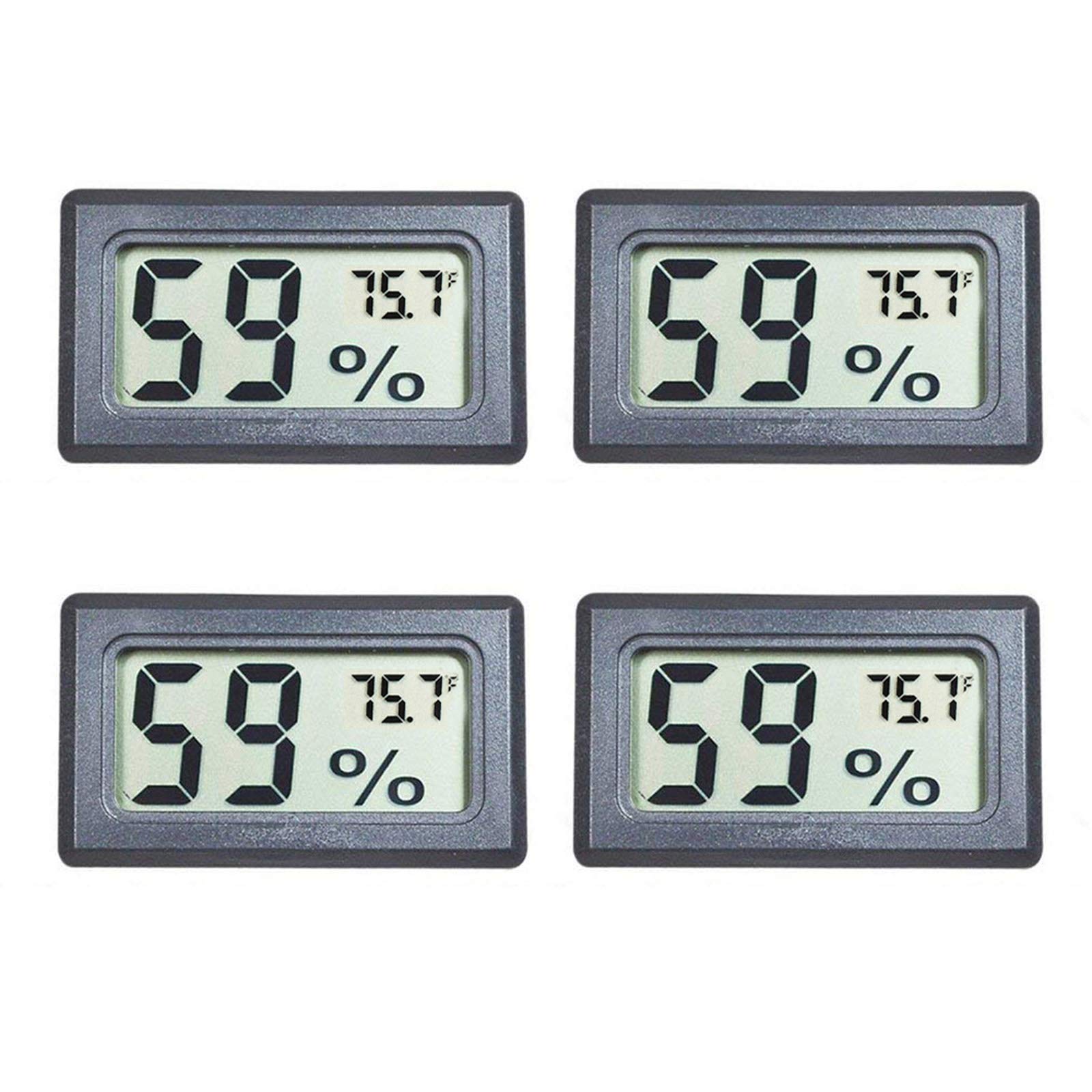 Veanic 4-pack mini digital thermometer hygrometer front view with LCD display
