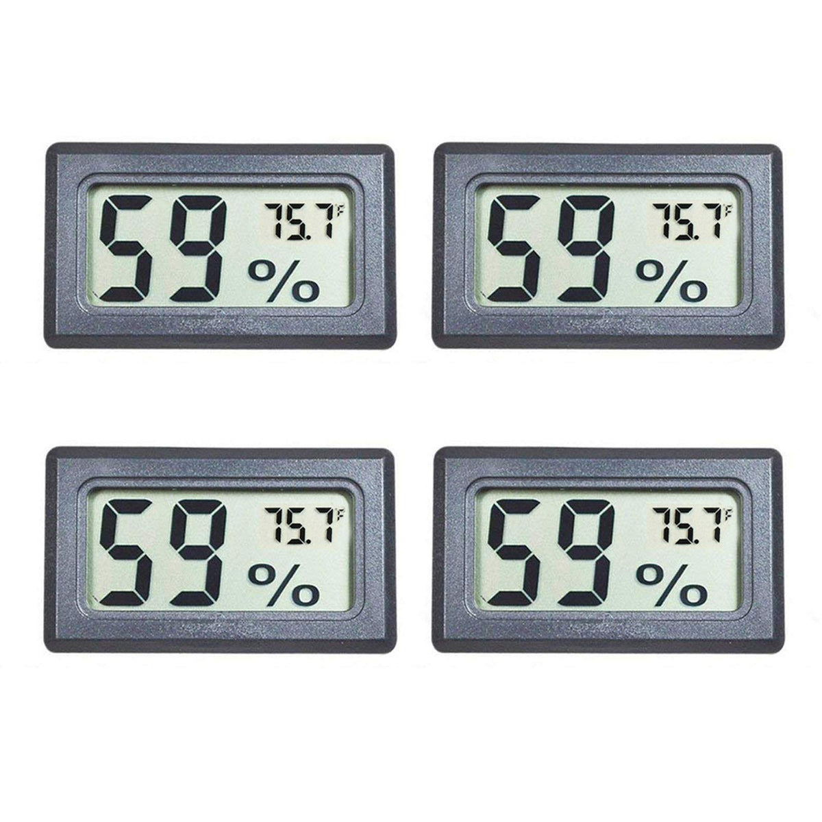 Veanic 4-pack mini digital thermometer hygrometer front view with LCD display