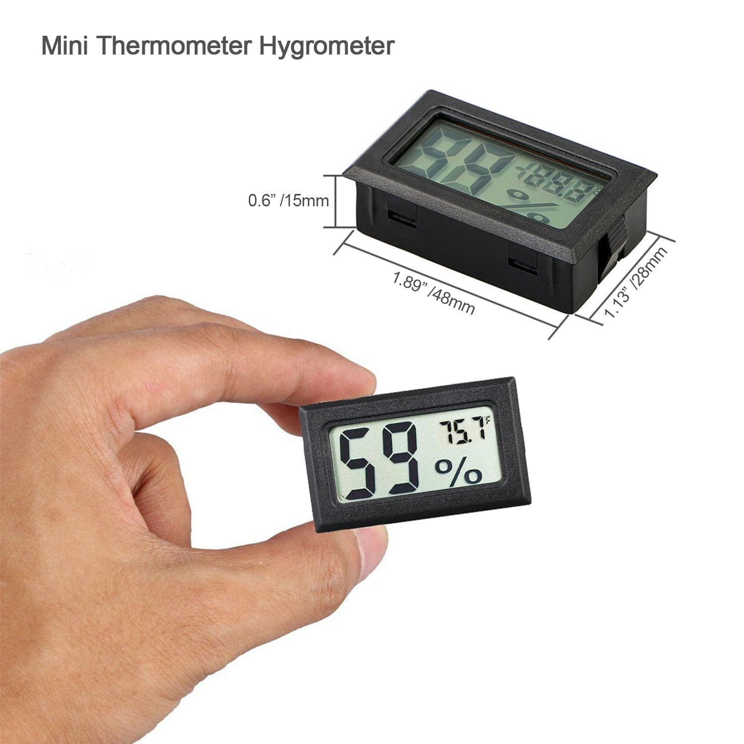 Veanic compact digital hygrometer close-up showing compact form factor for easy readings