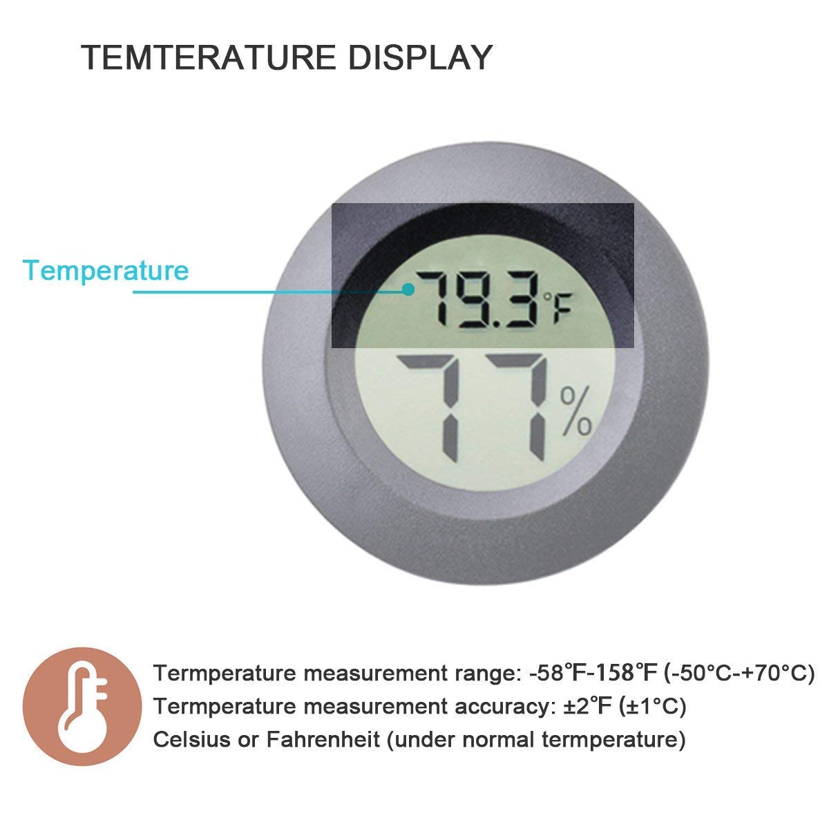 Veanic mini hygrometer round-side profile ideal for discreet placement in small spaces.