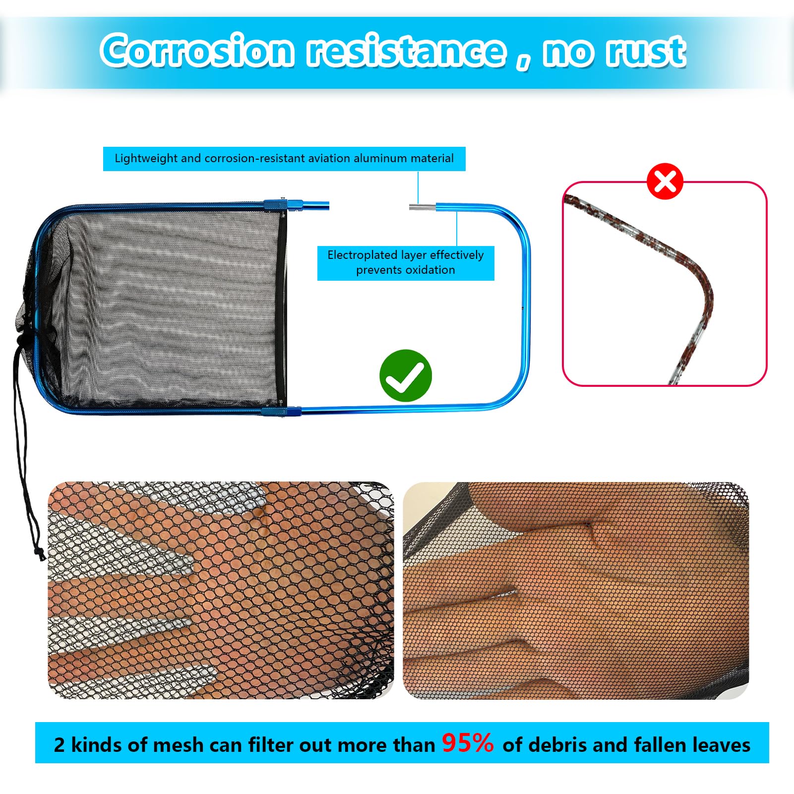 Vecacosic ultra-fine mesh skimmer guard keeps water clear of small debris.