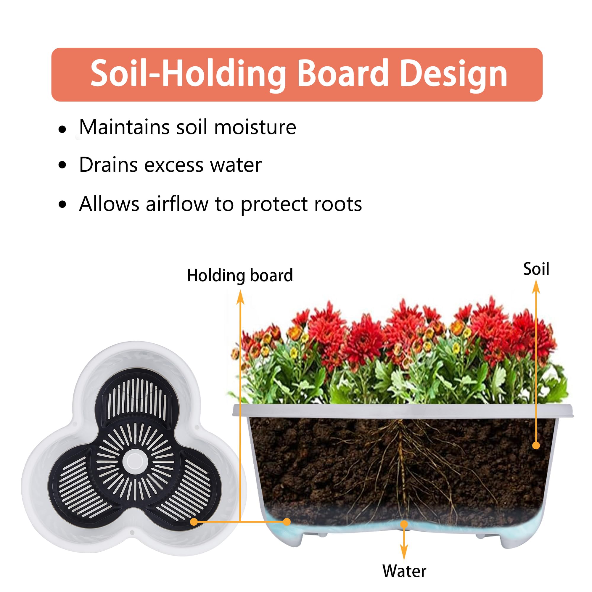 VECELO planter features built-in drainage to prevent waterlogging during watering sessions.