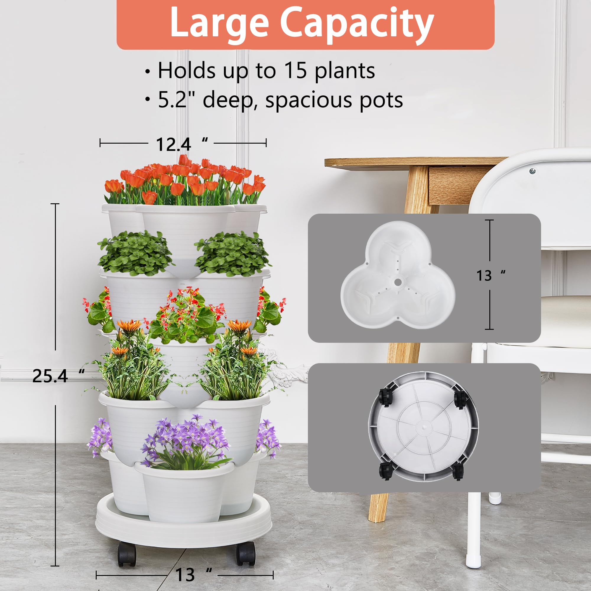 VECELO vertical planter promotes soil moisture retention for longer intervals between watering.
