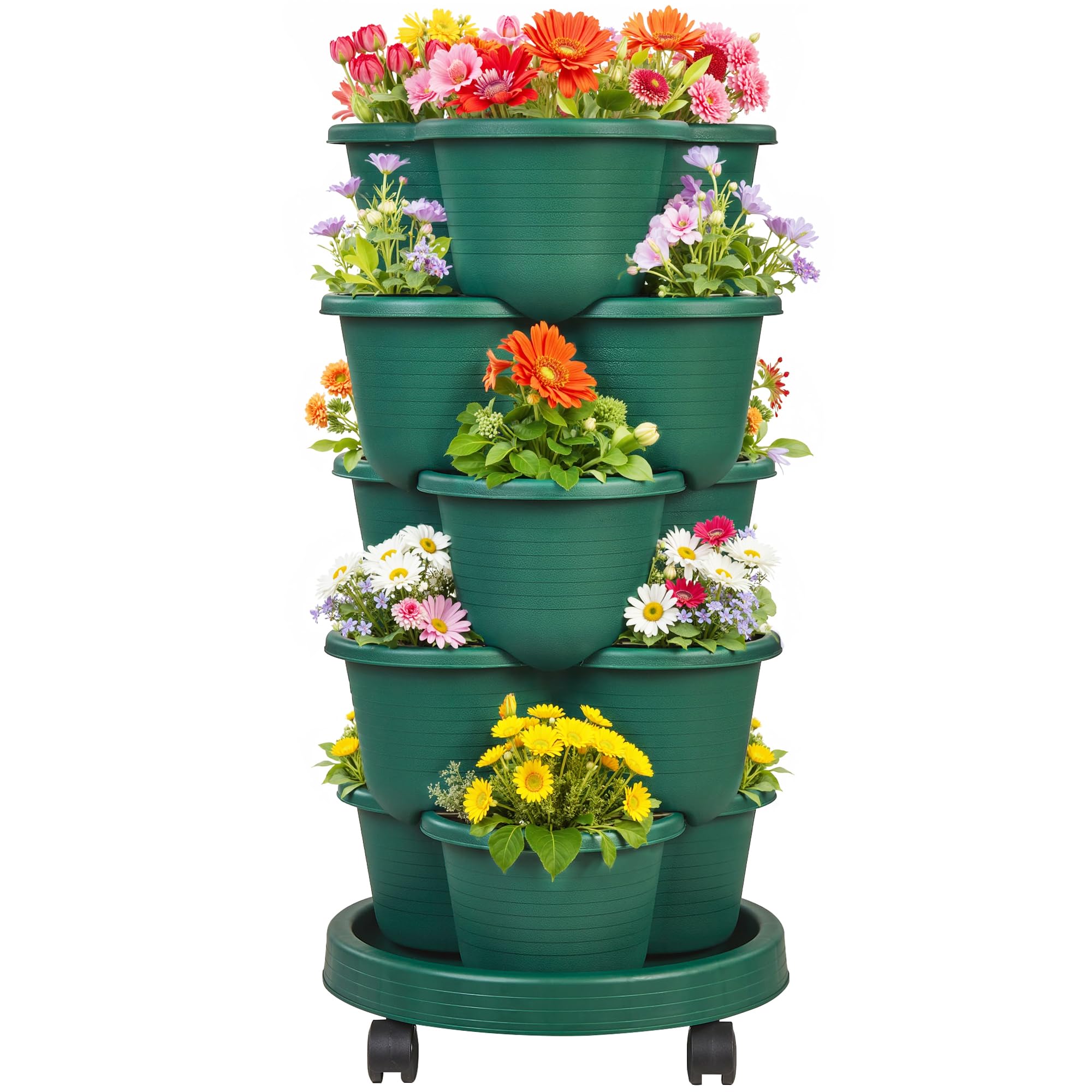 VECELO 5-tier vertical planter pots showing compact space-saving gardening for herbs and flowers.