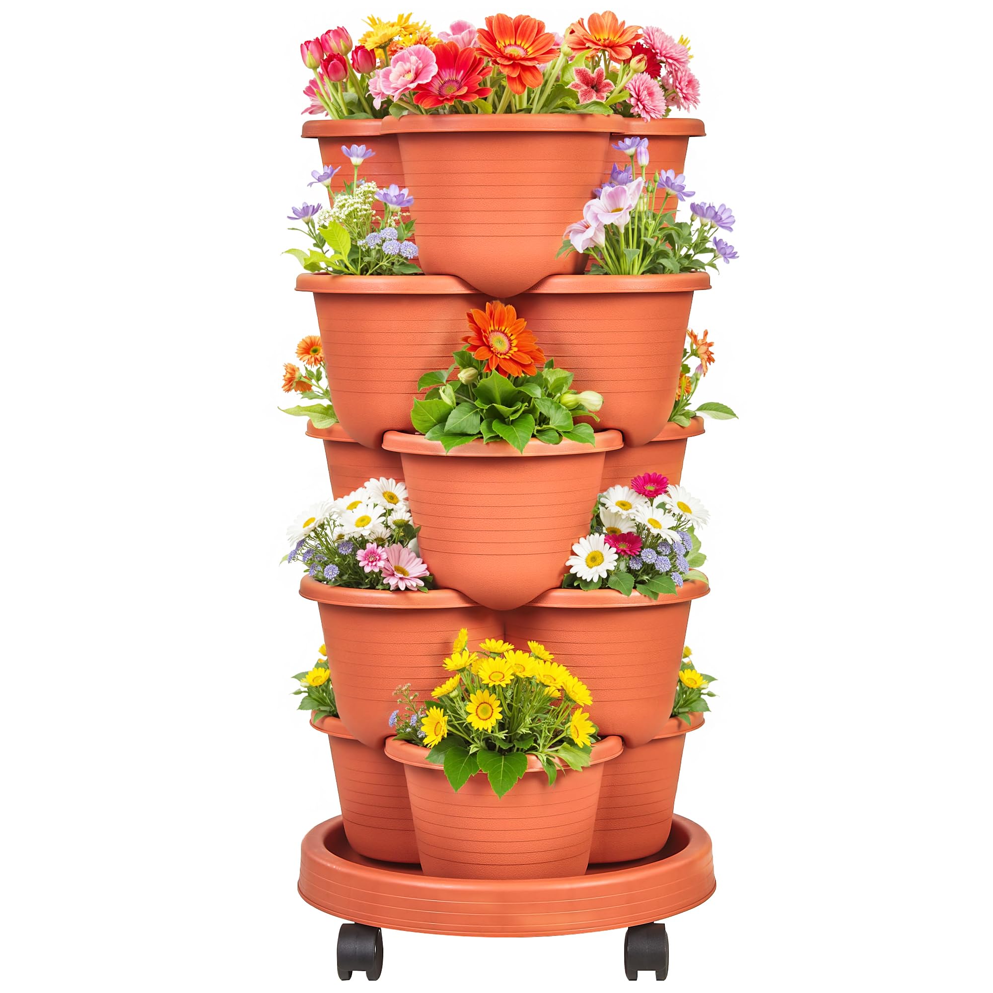 VECELO 5-tier vertical planter with wheels for easy repositioning and sun exposure.