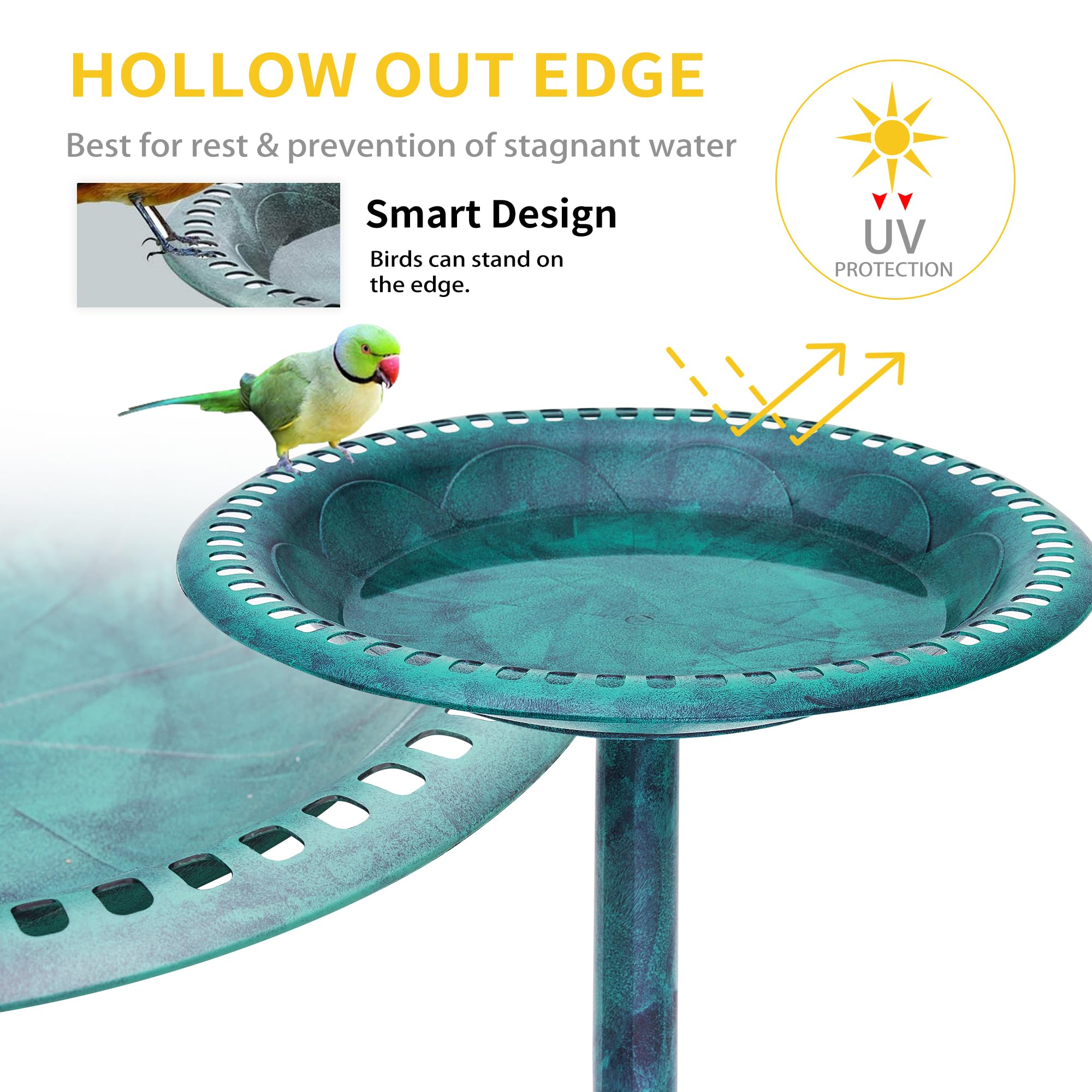 VECELO bird bath in garden setting attracts birds for natural benefits.