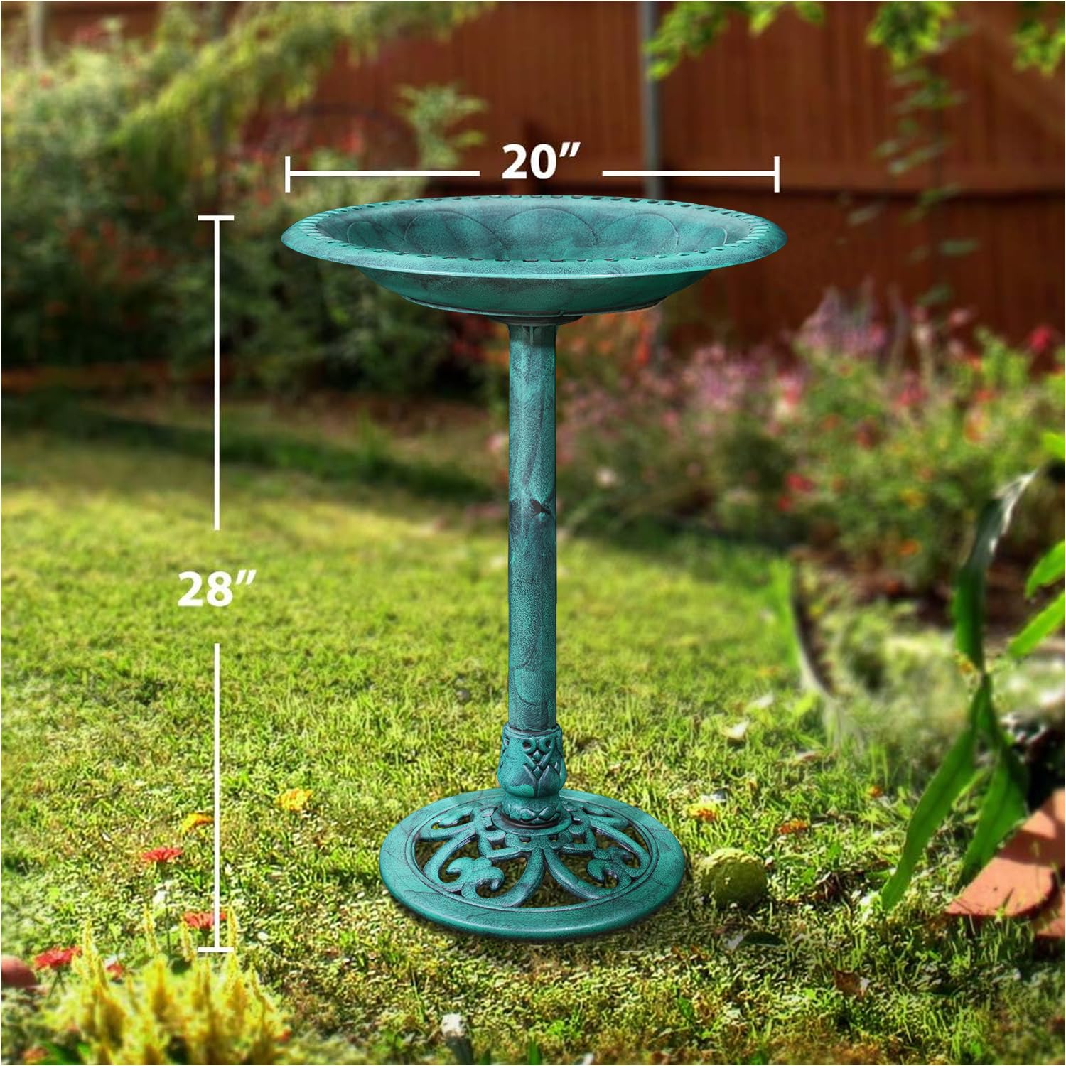 VECELO bird bath pedestal base anchored for stable outdoor placement.