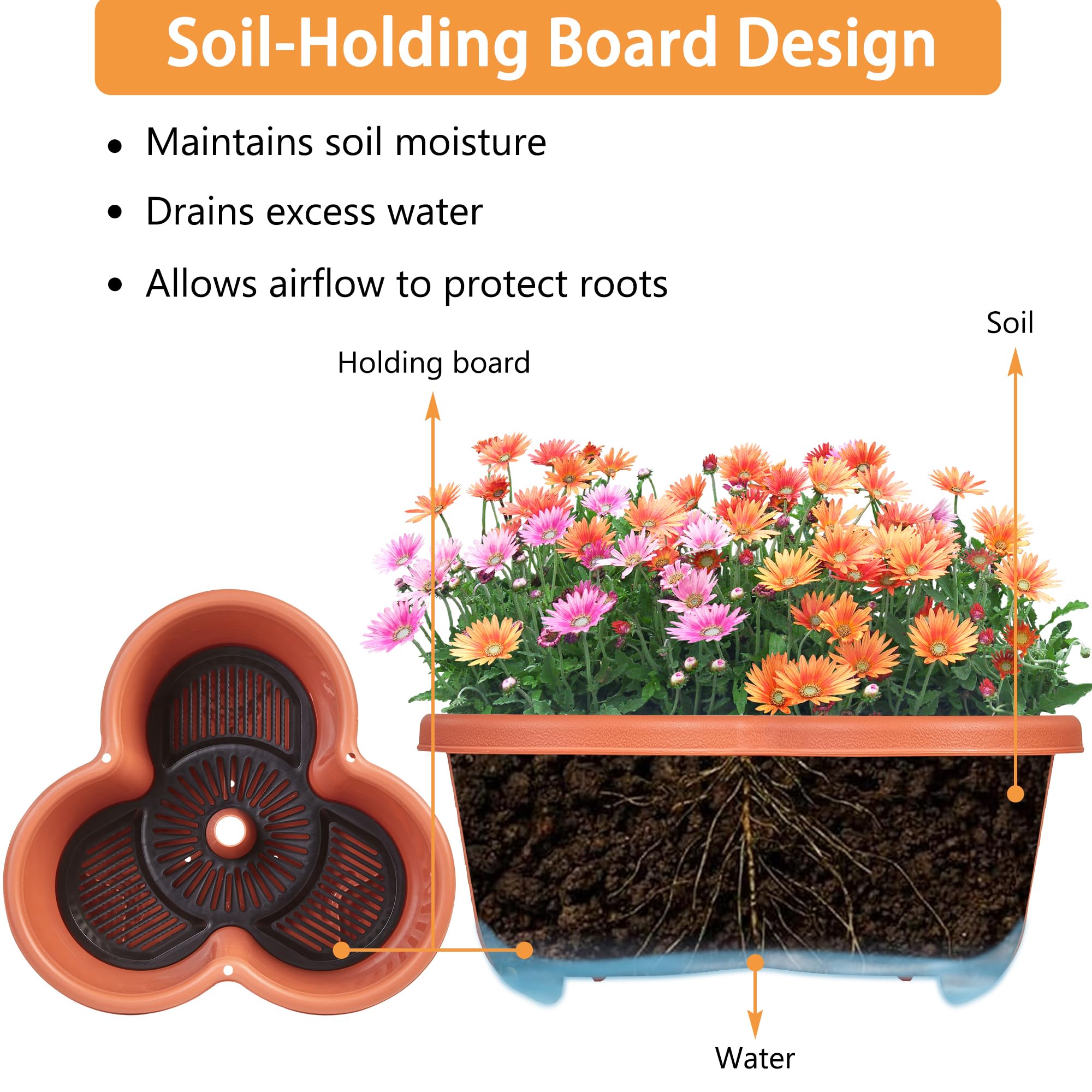 VECELO moisture-retention system keeps soil evenly hydrated longer.