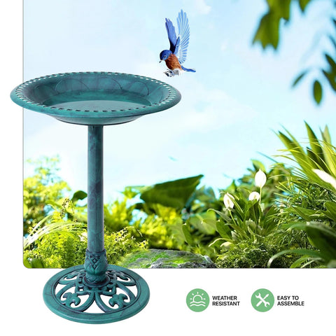 VECELO outdoor bird bath green color, weather-resistant year-round use.