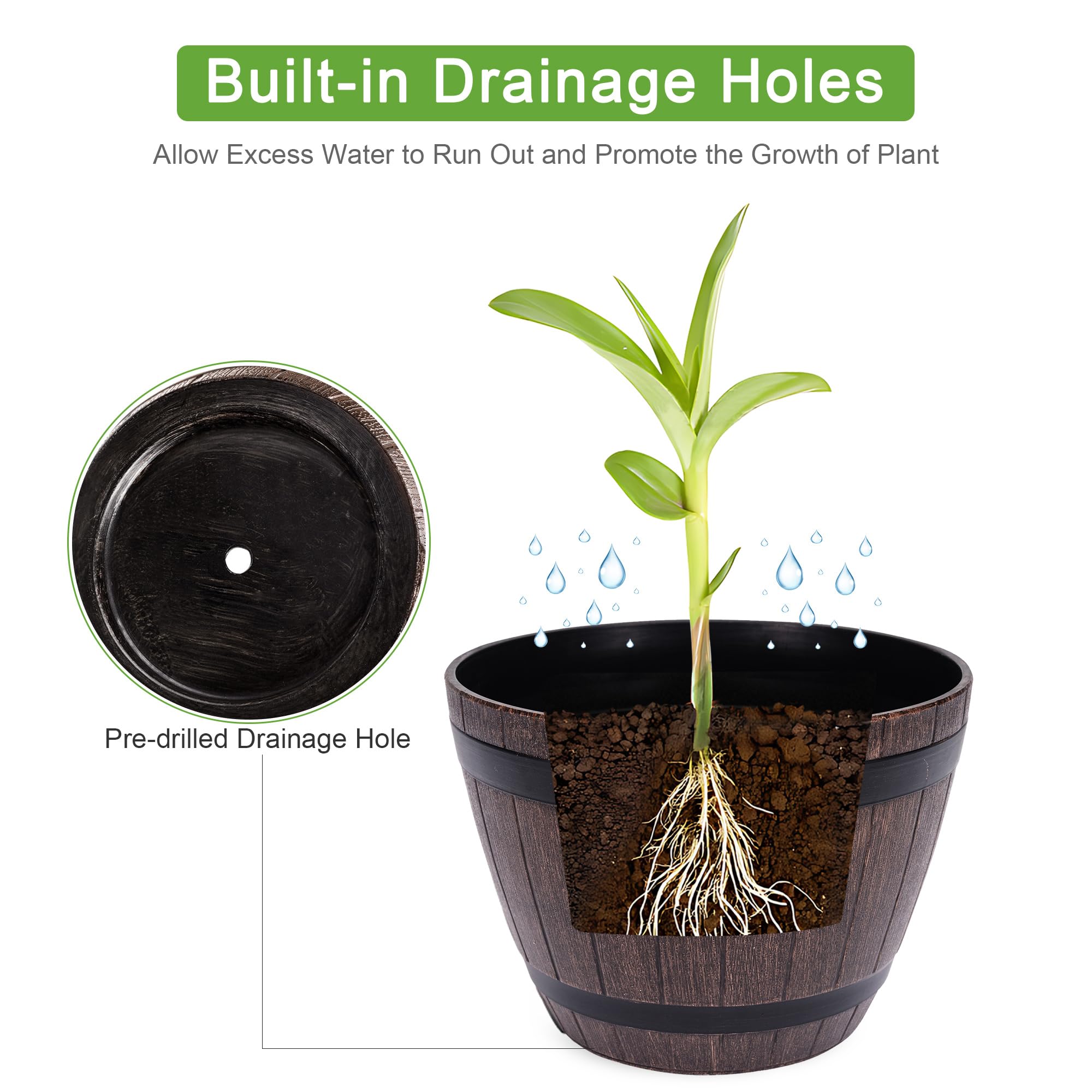 VECELO plant pots with drainage holes, promote healthy root aeration and prevent waterlogging.