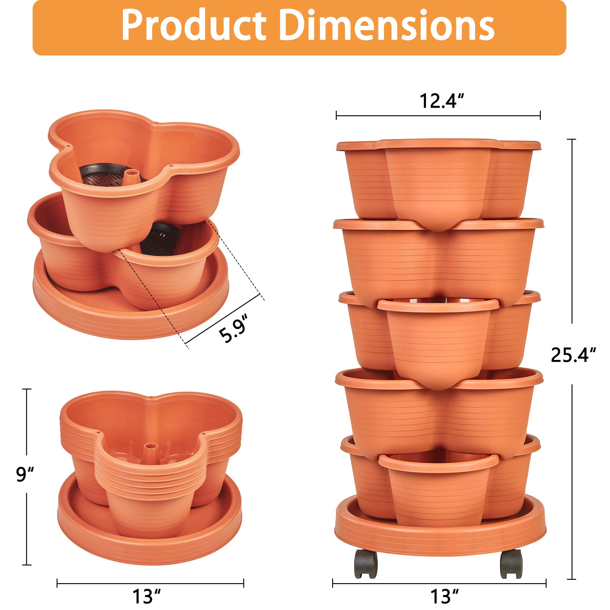 VECELO stackable planter tray showing compact, space-saving design.