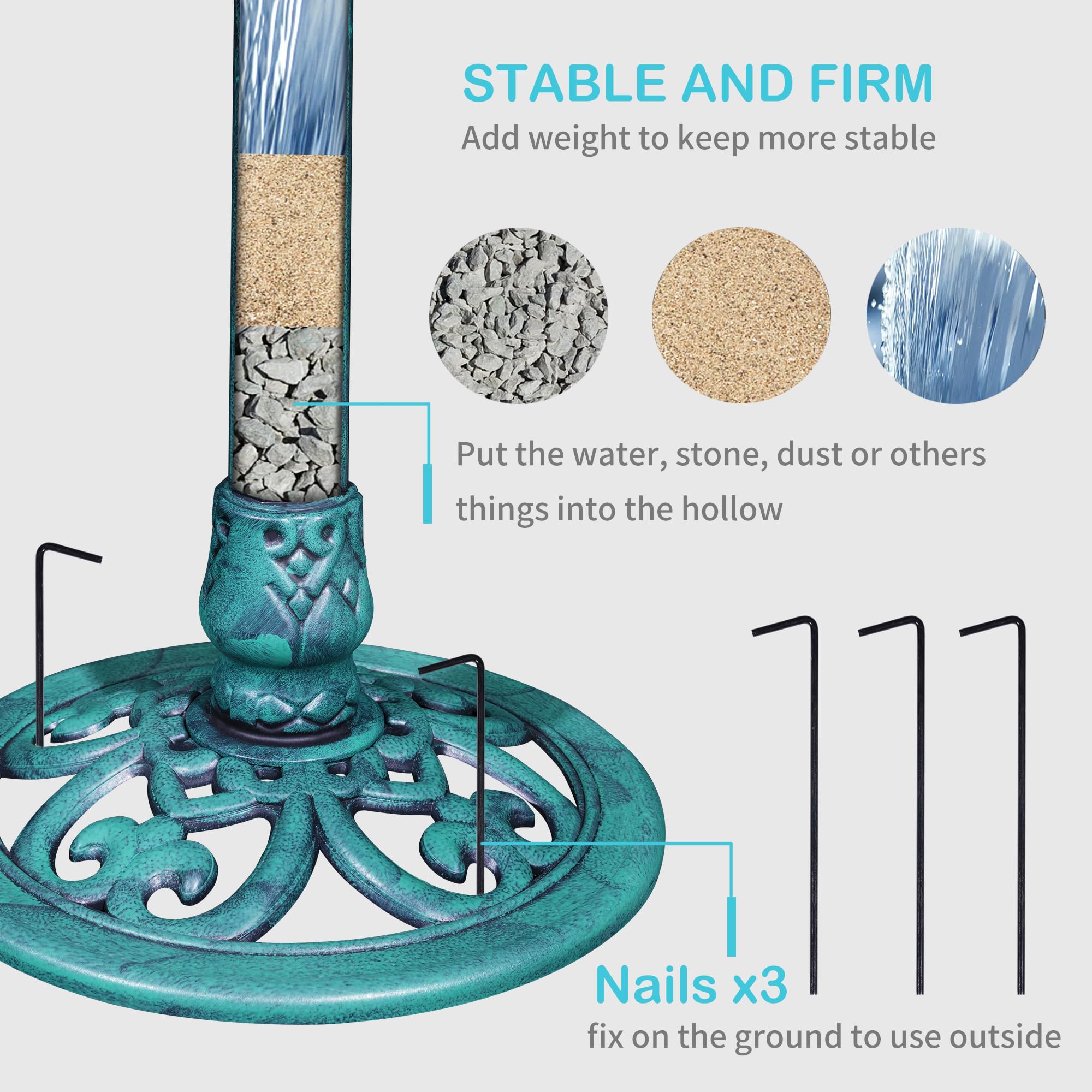 VECELO vintage-style bird bath adds timeless charm.