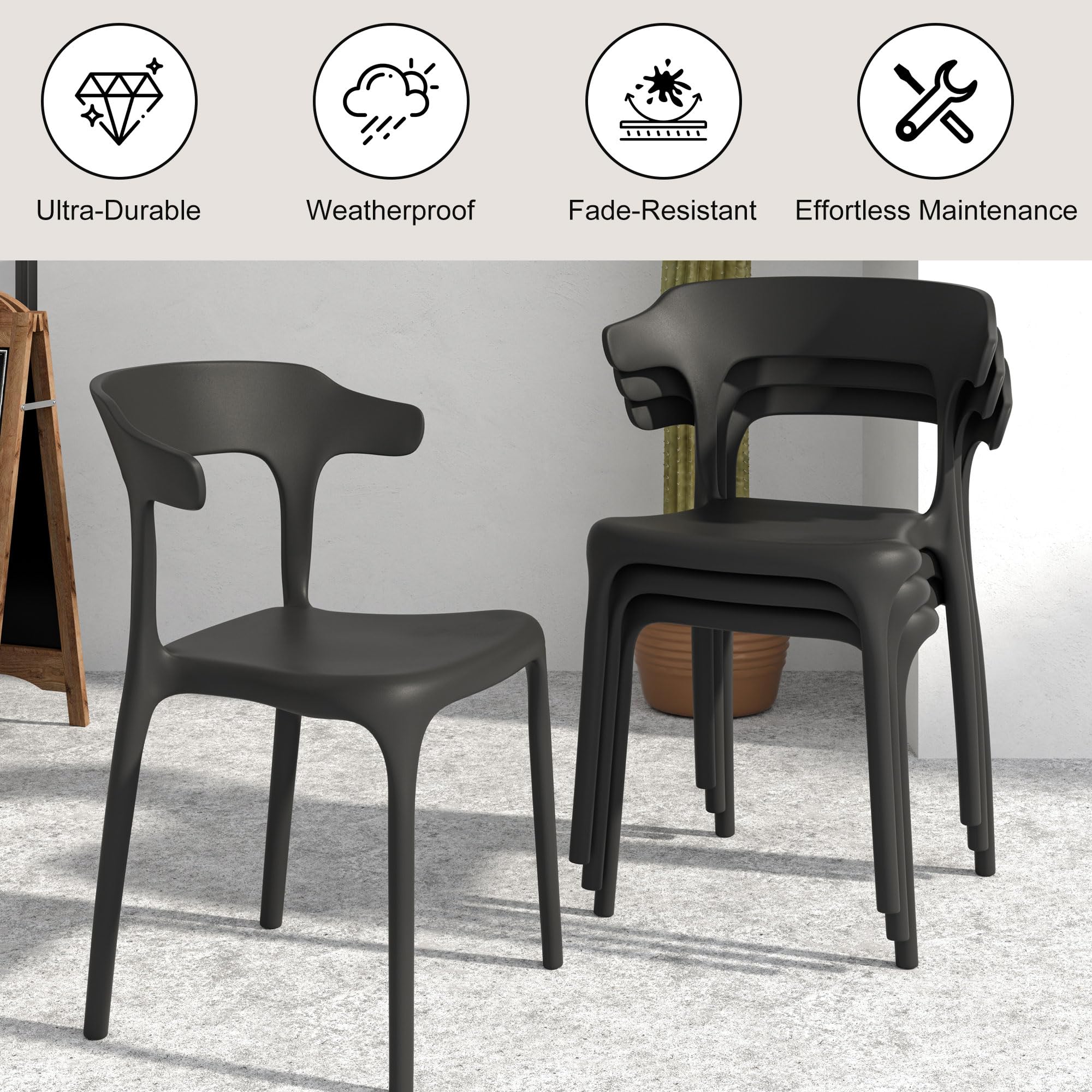 VECELO weather-resistant chairs maintain color and strength in sun.