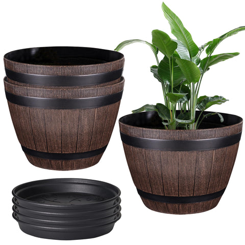 VECELO whiskey-barrel planter exterior closeup, durable outdoor decor that elevates patios.