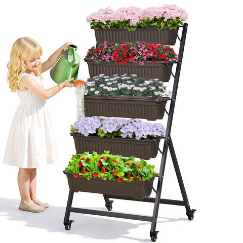 VECELO 5-tier vertical garden bed front view, space-saving design for herbs and flowers.