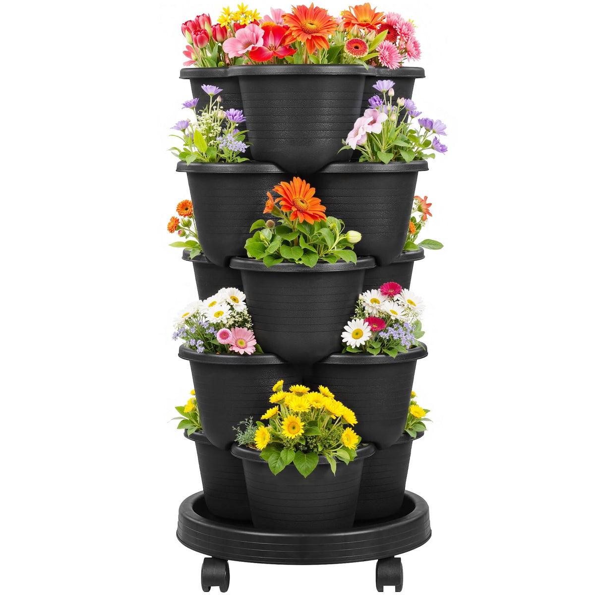 Vecelo 5-tier vertical garden planter stack demonstrates space-saving design for balconies