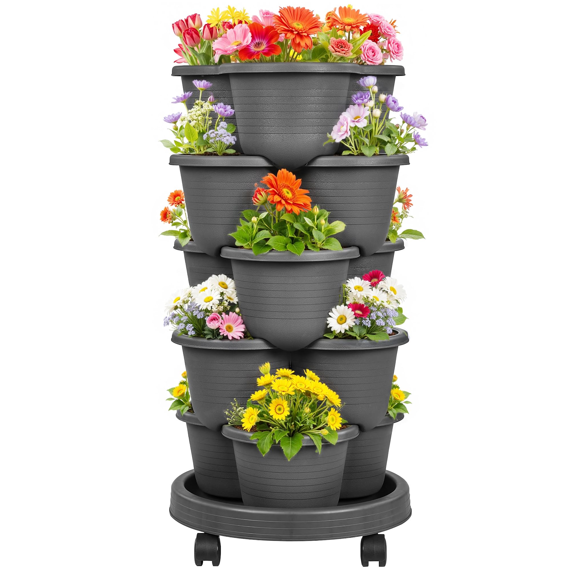 VECELO 5-tier vertical planter side view shows space-saving design for balconies and patios.