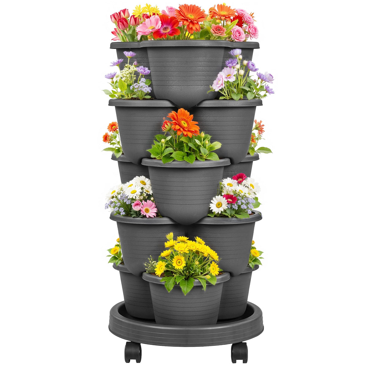 VECELO 5-tier vertical planter side view shows space-saving design for balconies and patios.