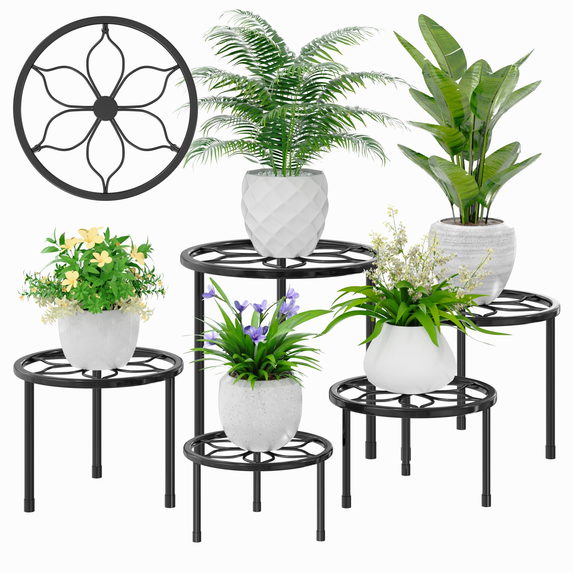 VECELO 5-pack metal plant stands top view for cohesive indoor display