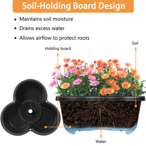 Vecelo self-watering drainage feature demonstrates prevent waterlogged soil