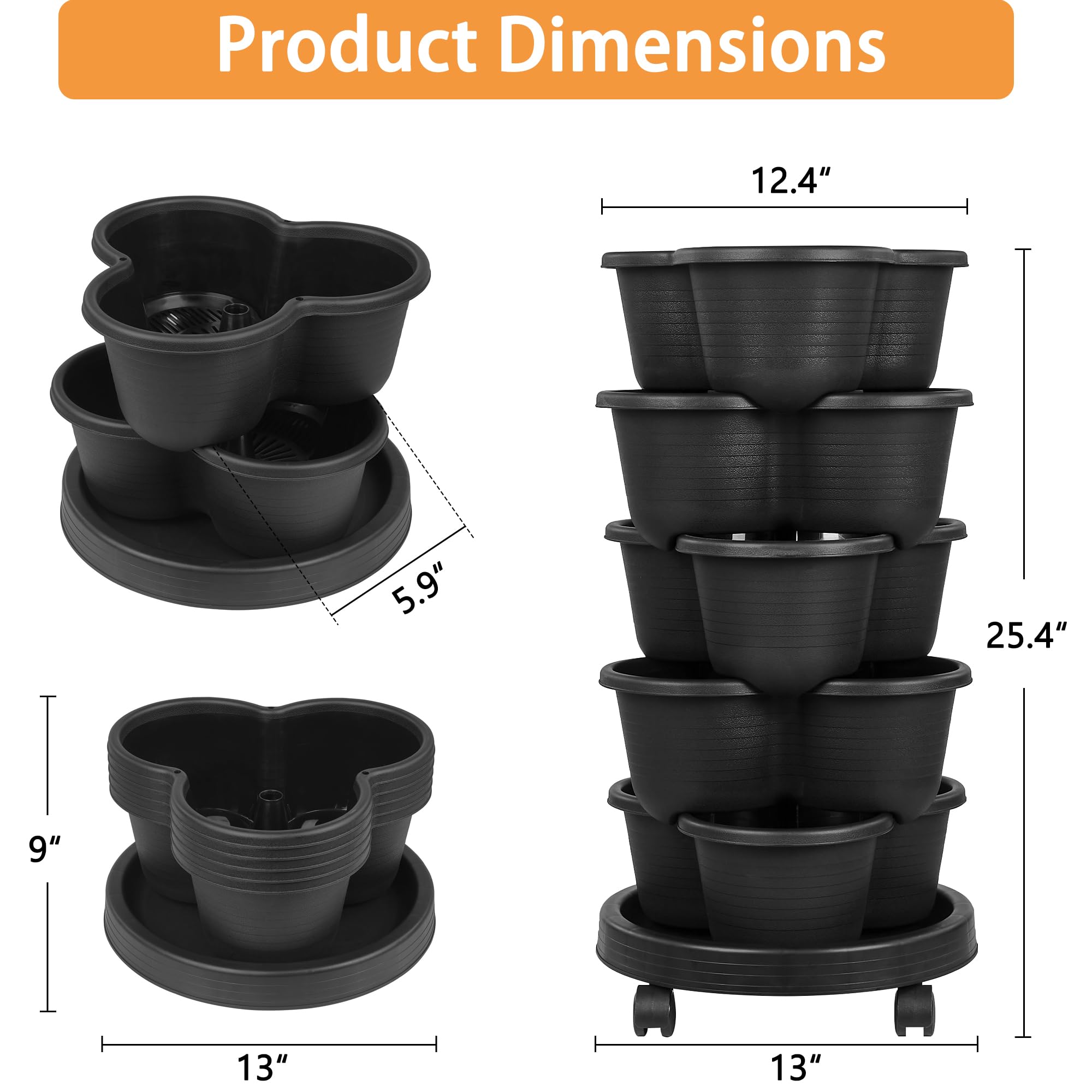 Vecelo vertical garden planter side view shows compact footprint and black finish